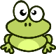 A little green cartoon frog with big eyes.