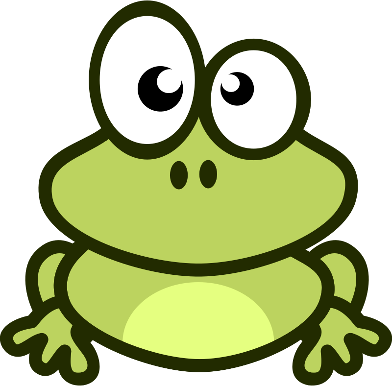 A little green cartoon frog with big eyes.